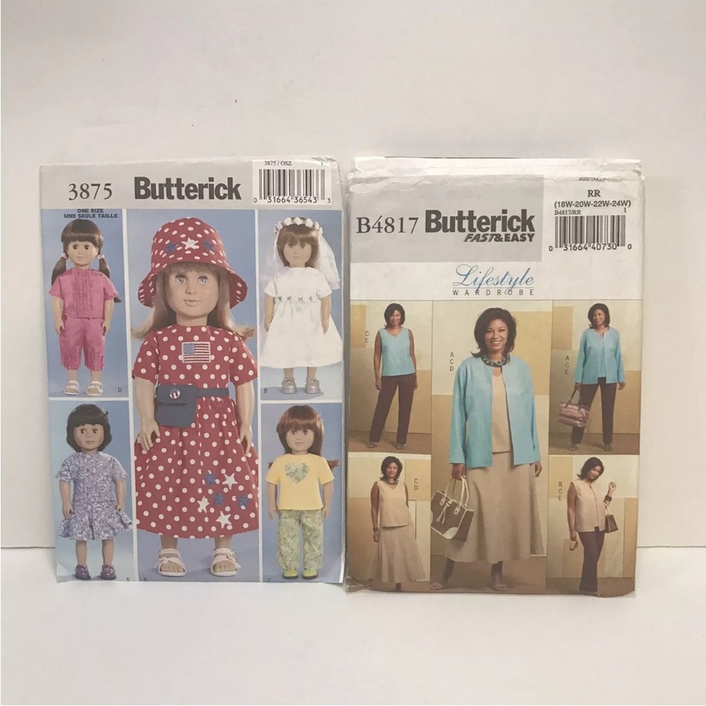 Lot Of Butterick B4817 For Women’s,3875 For Dolls Sewing Patterns